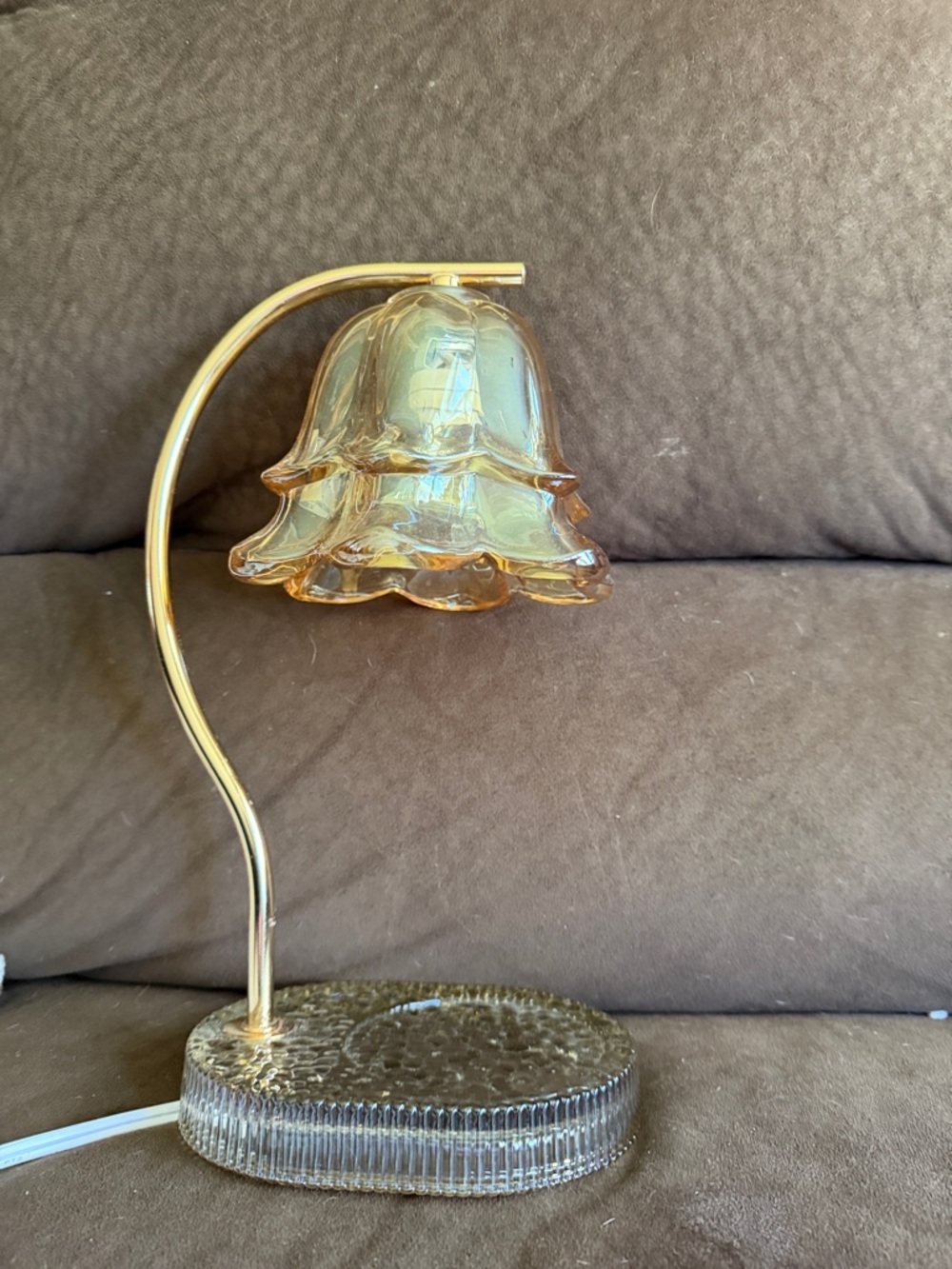 Candle warmer. Vintage-Style Glass Bell Shade in Amber